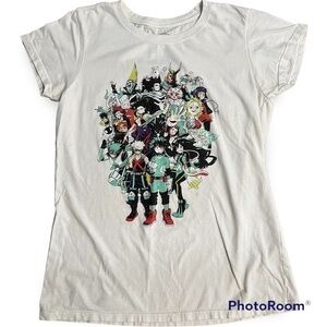 𝅺my hero academia all character white graphic T-shirt short sleeves 100% cotton